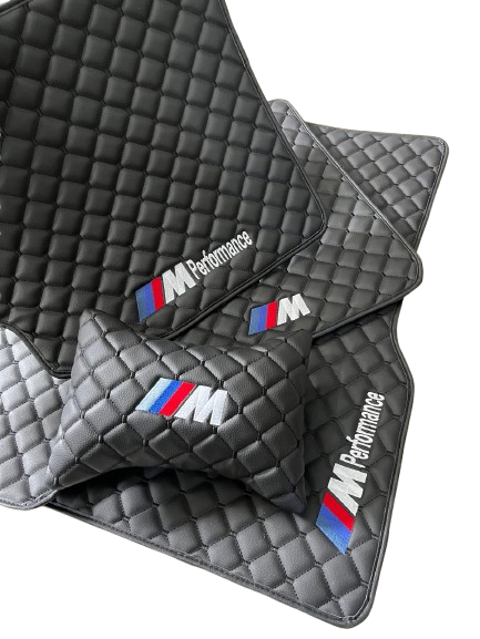 For BMW M Performance Leder Fußmatten Set Maßgeschneidert Mit 2 Kissen